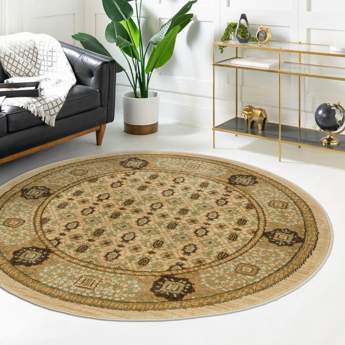 Ottoman Elegance Collection Area Rug -  Pamukkale Round Cream  lifestyle 101