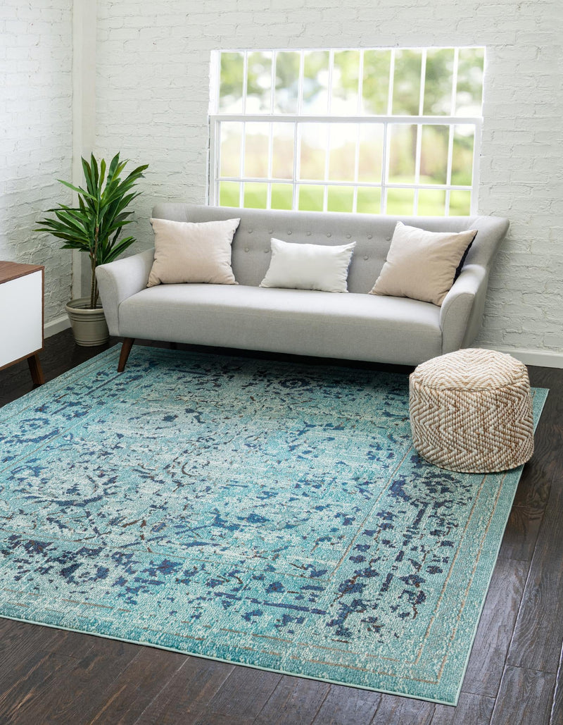 Chateau Elegance Collection Area Rug -  Louvre Square Light Blue  lifestyle 40