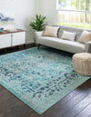Chateau Elegance Collection Area Rug -  Louvre Square Light Blue  lifestyle 45