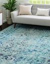 Chateau Elegance Collection Area Rug -  Louvre Square Light Blue  lifestyle 54