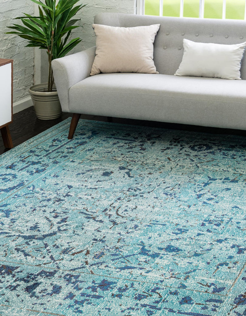 Chateau Elegance Collection Area Rug -  Louvre Square Light Blue  lifestyle 54