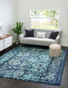 Chateau Elegance Collection Area Rug -  Louvre Square Blue  lifestyle 50