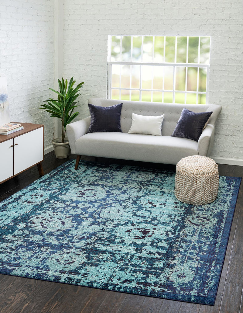 Chateau Elegance Collection Area Rug -  Louvre Square Blue  lifestyle 50