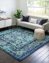 Chateau Elegance Collection Area Rug -  Louvre Square Blue  lifestyle 60