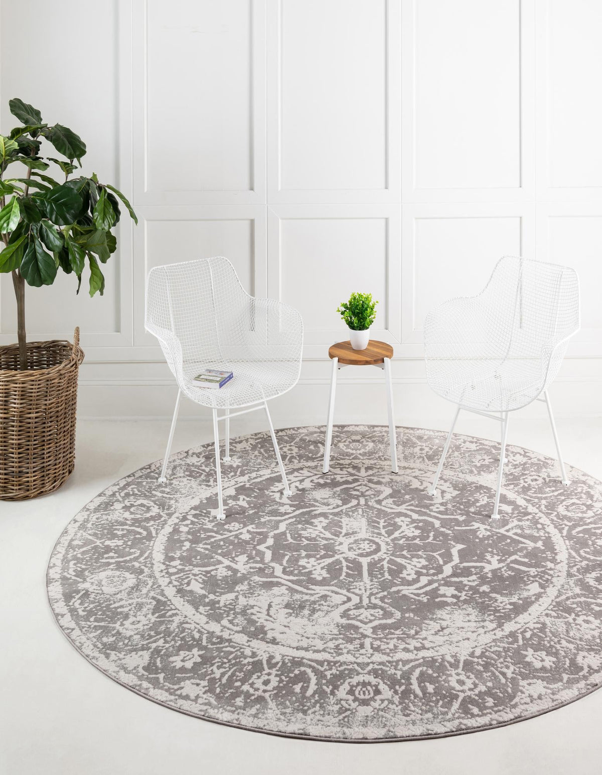 Rustic Charm Revival Collection Area Rug -  Vineyard Round Gray  lifestyle 9