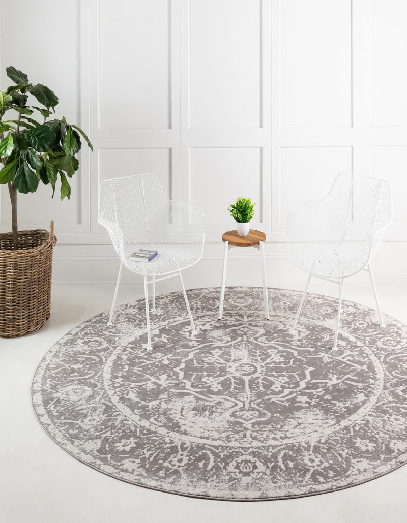 Rustic Charm Revival Collection Area Rug -  Vineyard Round Gray  lifestyle 9