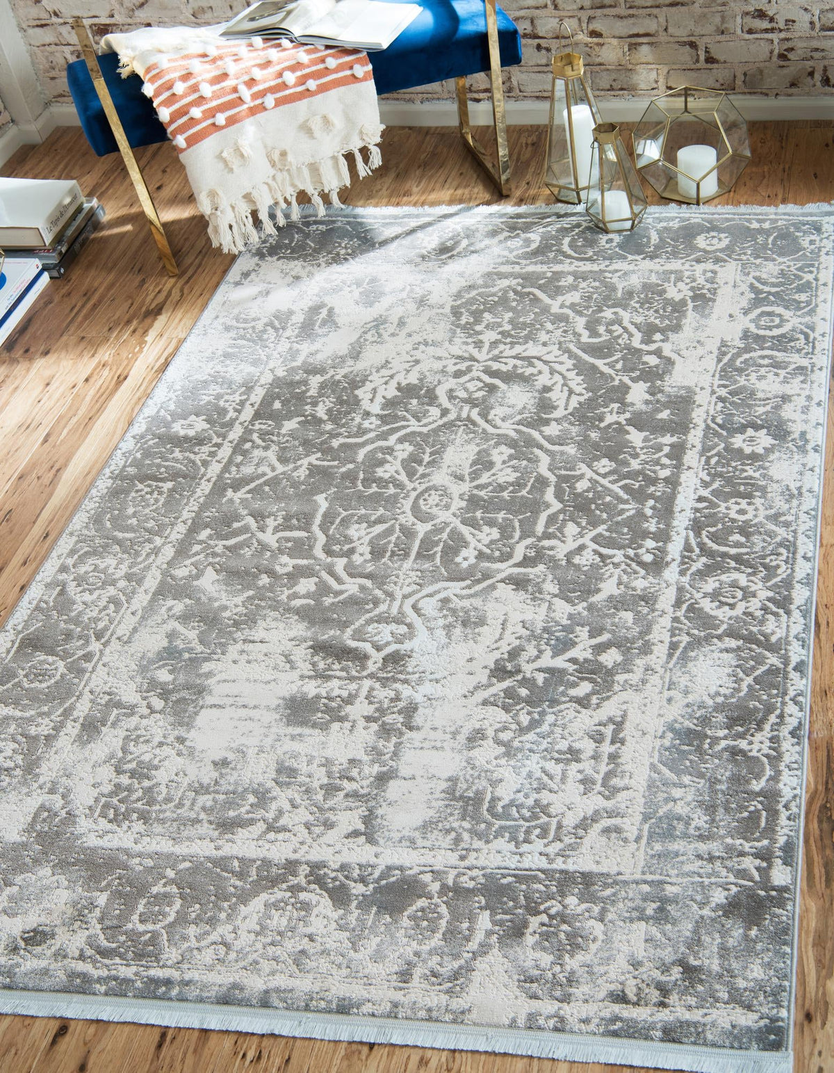 Rustic Charm Revival Collection Area Rug -  Vineyard Rectangle Gray  lifestyle 2