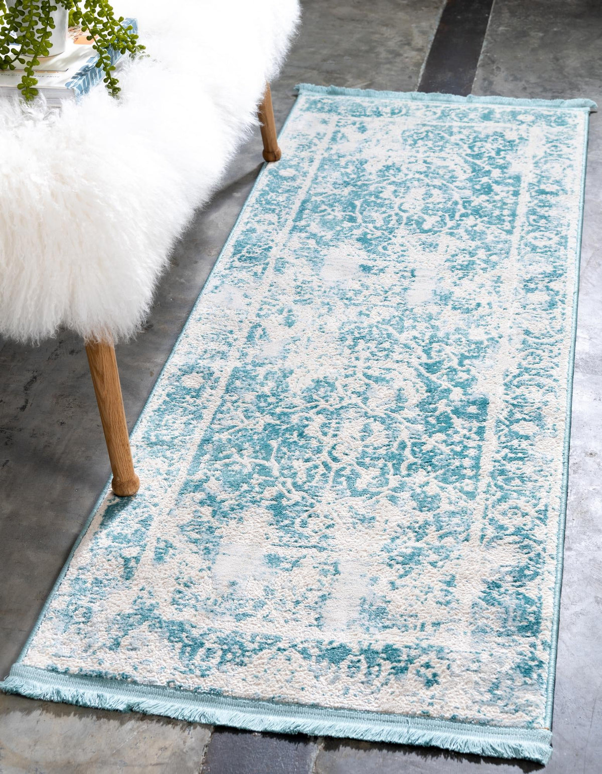 Rustic Charm Revival Collection Area Rug -  Vineyard Runner Blue  lifestyle 14
