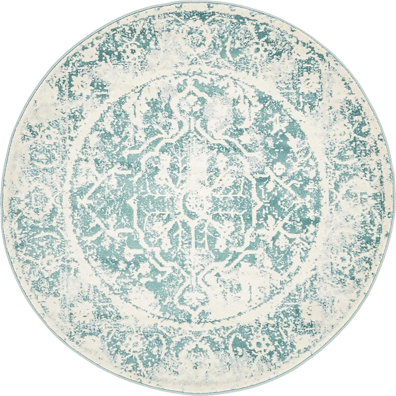 Rustic Charm Revival Collection Area Rug -  Vineyard Round Blue  lifestyle 7