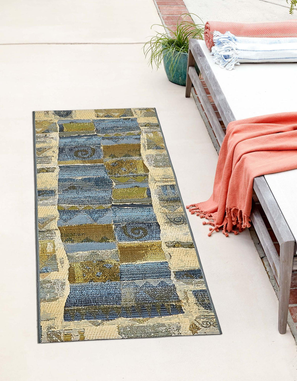 Urban Terrace Collection Area Rug -  Cobblestone Runner Blue  lifestyle 9