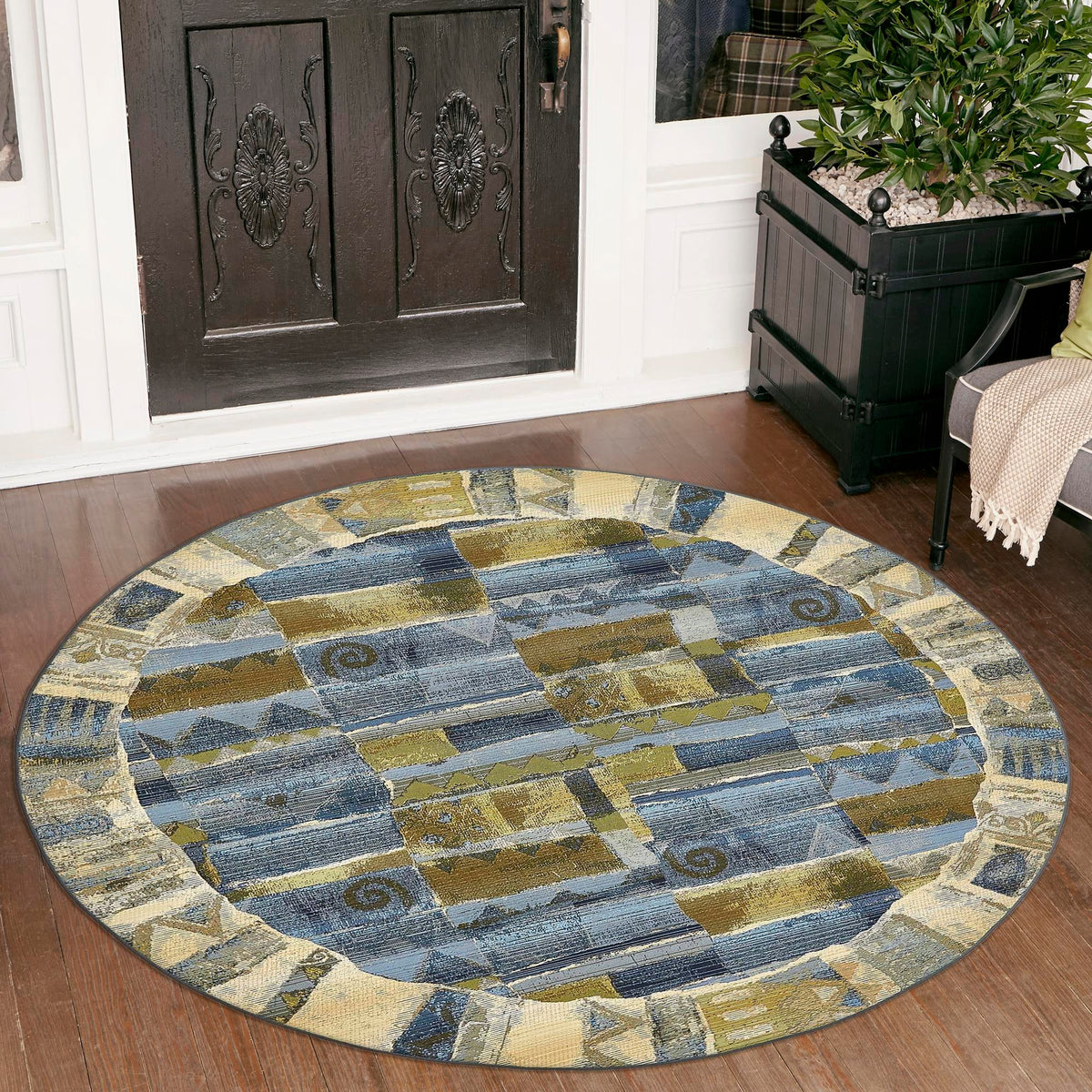 Urban Terrace Collection Area Rug -  Cobblestone Round Blue  lifestyle 16