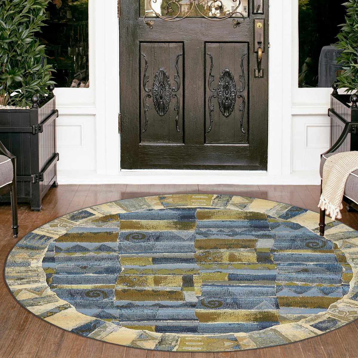 Urban Terrace Collection Area Rug -  Cobblestone Round Blue  lifestyle 18