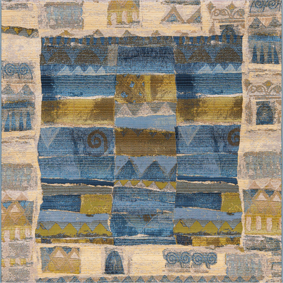 Urban Terrace Collection Area Rug -  Cobblestone Square Blue  lifestyle 8