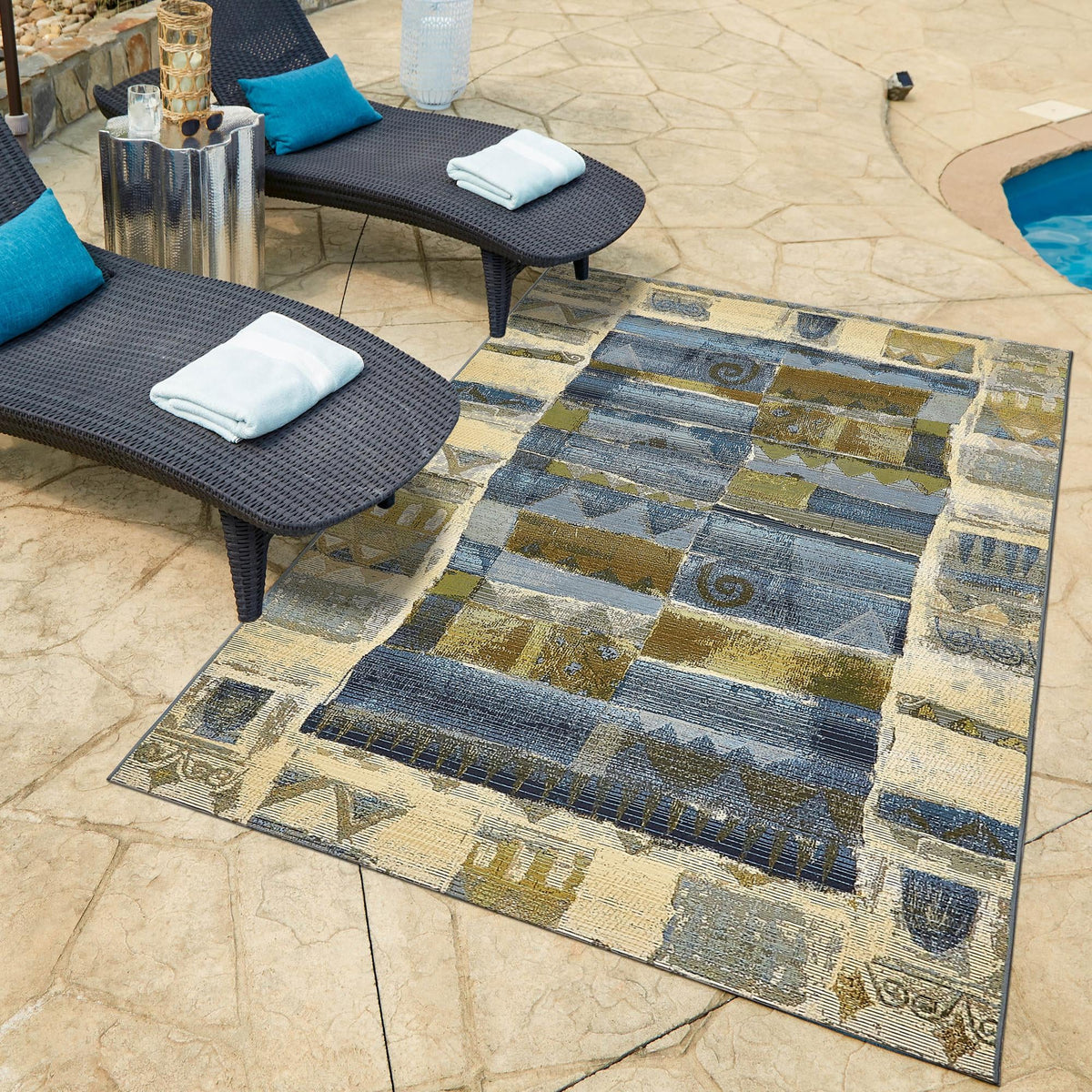 Urban Terrace Collection Area Rug -  Cobblestone Rectangle Blue  lifestyle 4