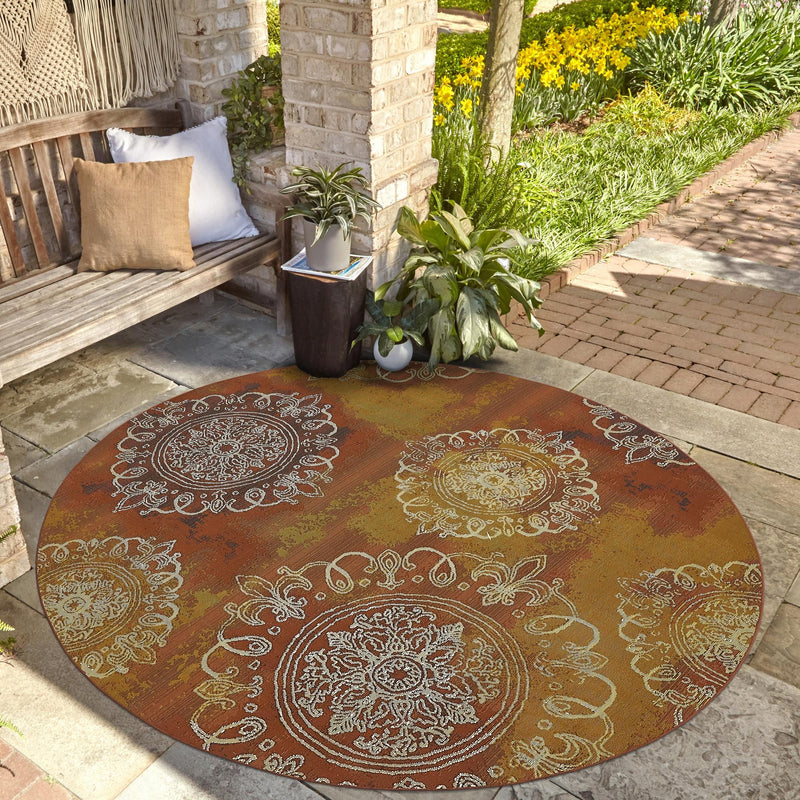 Urban Terrace Collection Area Rug -  Veranda Round Rust Red  lifestyle 65