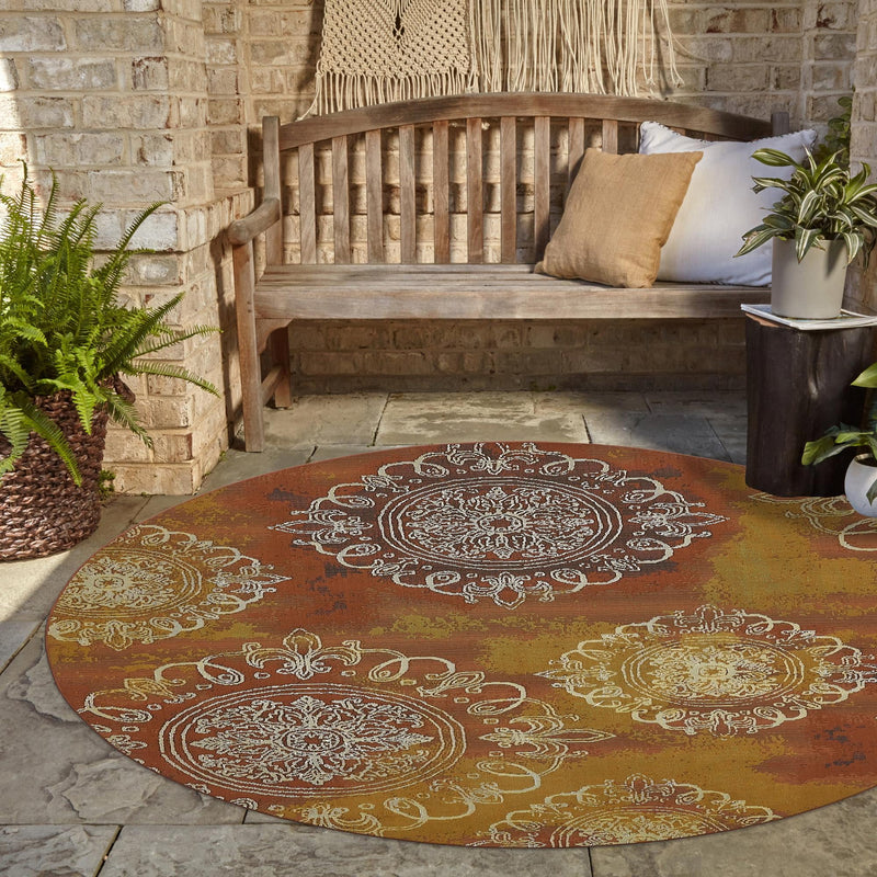 Urban Terrace Collection Area Rug -  Veranda Round Rust Red  lifestyle 69