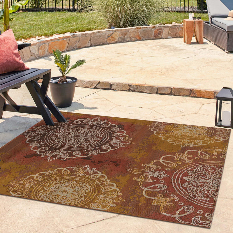 Urban Terrace Collection Area Rug -  Veranda Square Rust Red  lifestyle 70