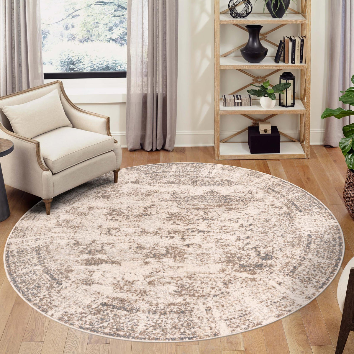 Gobi Sands Collection Area Rug -  Badain Round Cream  lifestyle 59