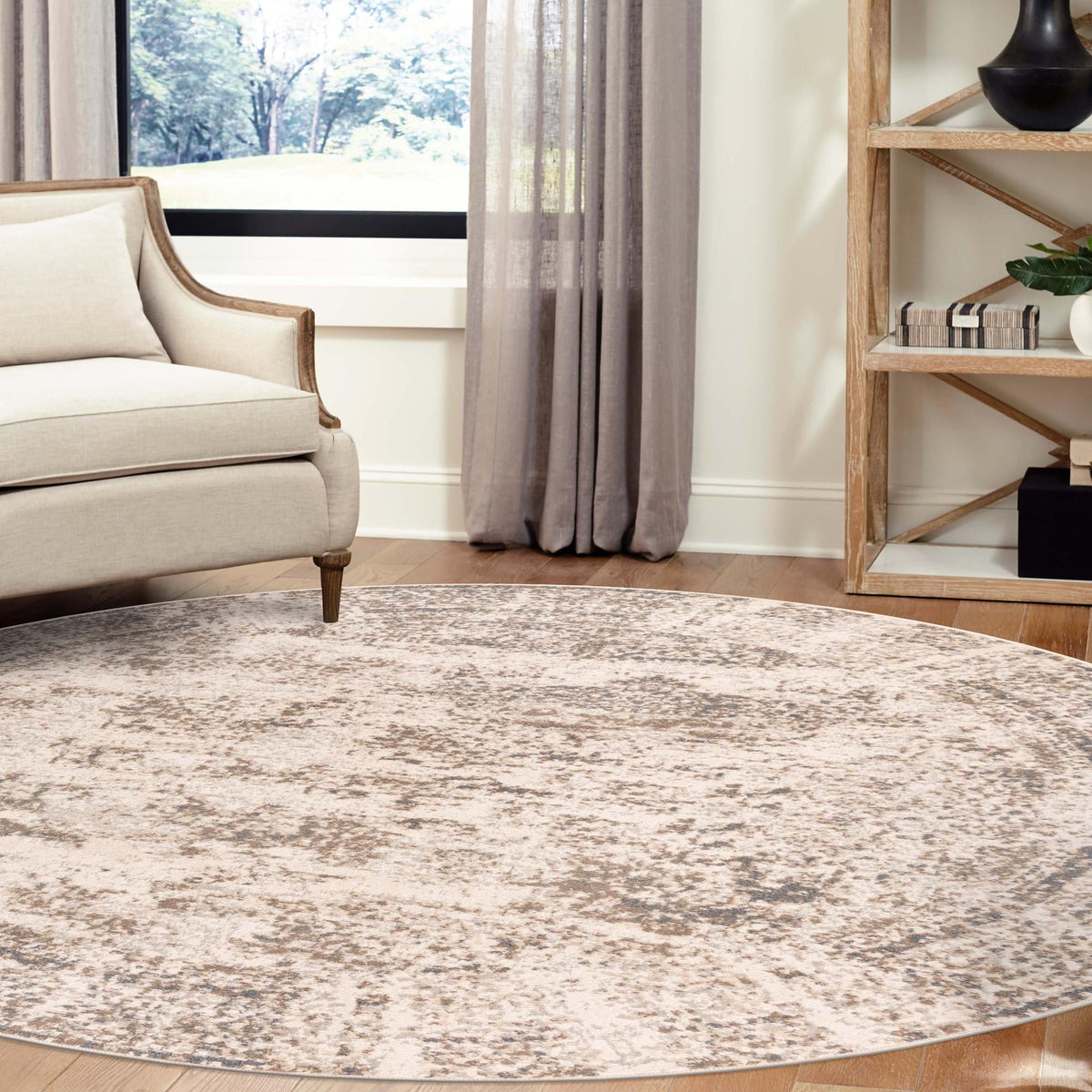 Gobi Sands Collection Area Rug -  Badain Round Cream  lifestyle 62
