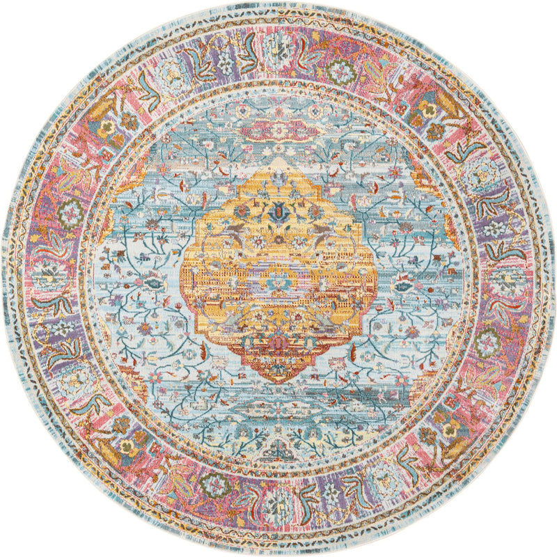 Caribbean Breeze Collection Area Rug -  Vieques Round Light Blue  lifestyle 29