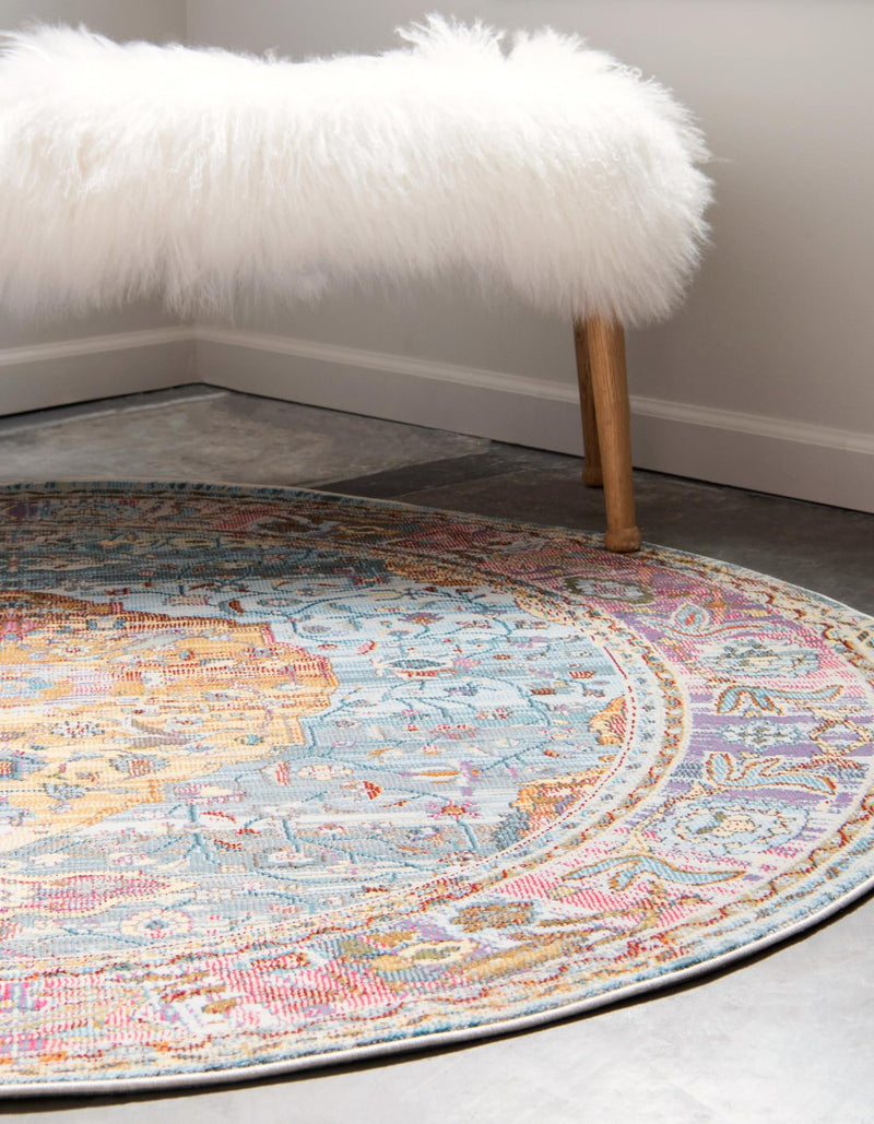 Caribbean Breeze Collection Area Rug -  Vieques Round Light Blue  lifestyle 58