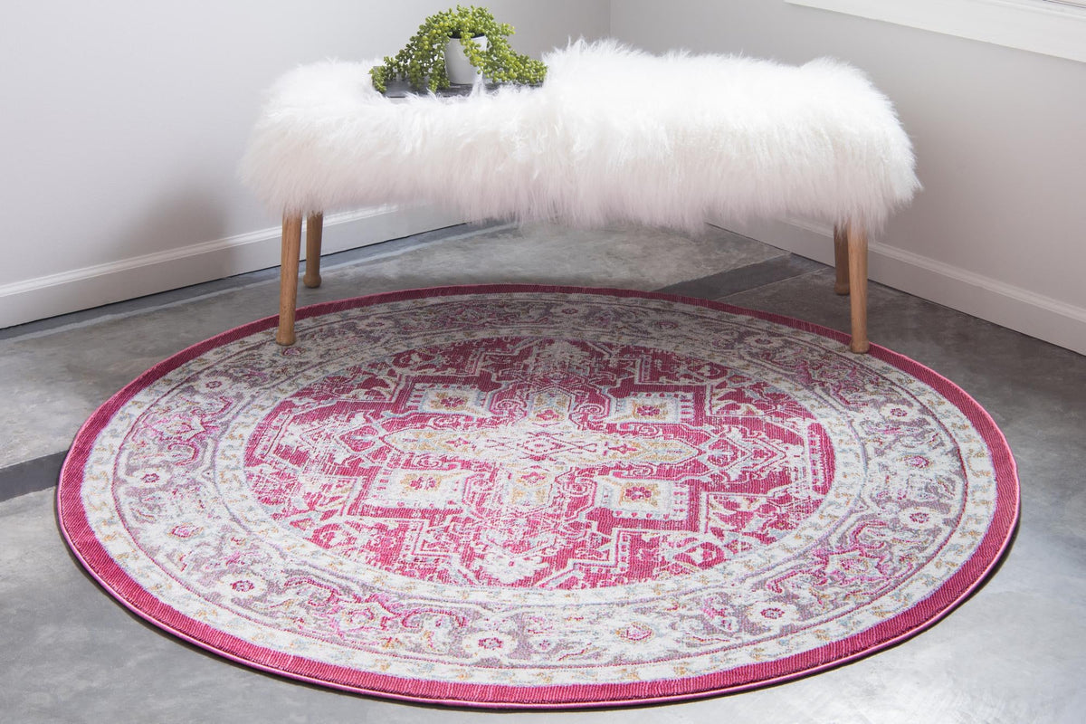Caribbean Breeze Collection Area Rug -  Andros Round Pink  lifestyle 60