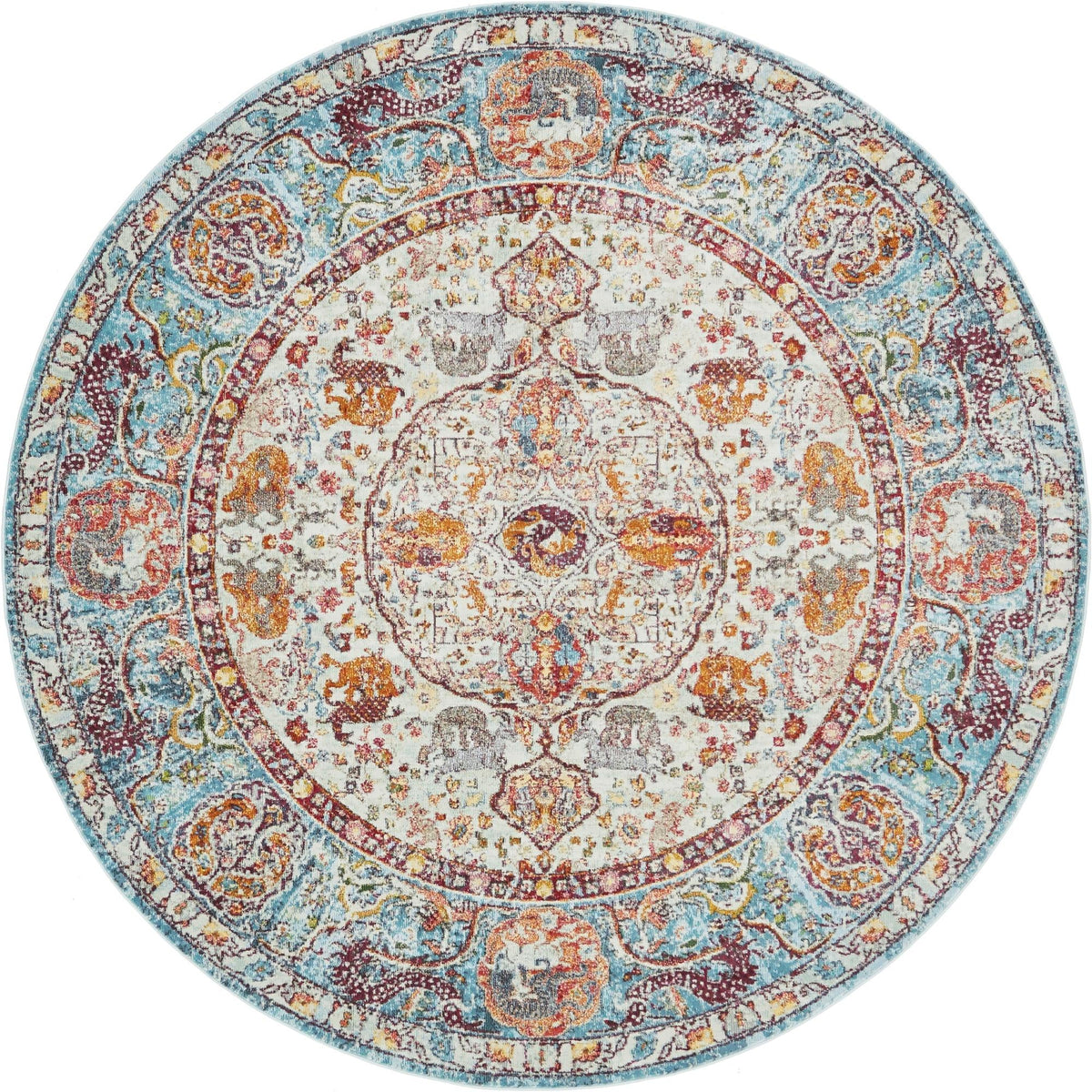 Caribbean Breeze Collection Area Rug -  Xcalak Round Light Blue  lifestyle 16