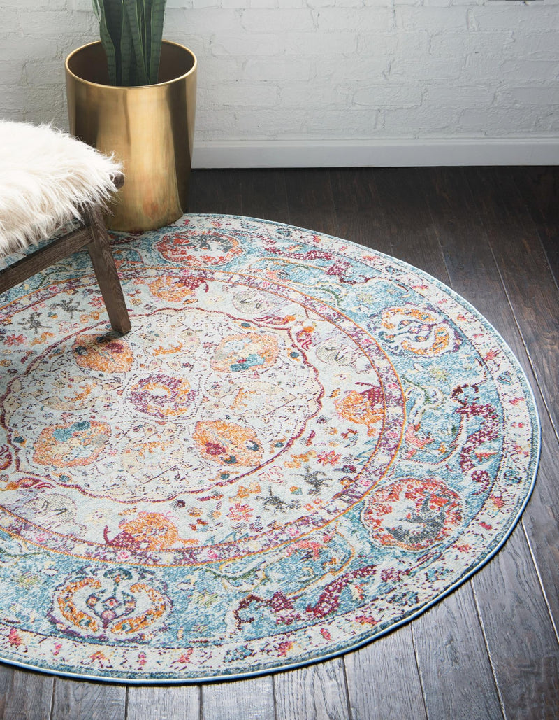 Caribbean Breeze Collection Area Rug -  Xcalak Round Light Blue  lifestyle 21