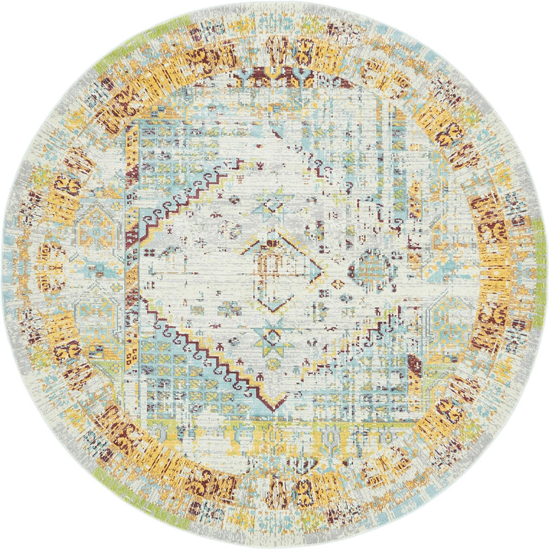 Caribbean Breeze Collection Area Rug -  Heliconia Round Light Blue  lifestyle 11