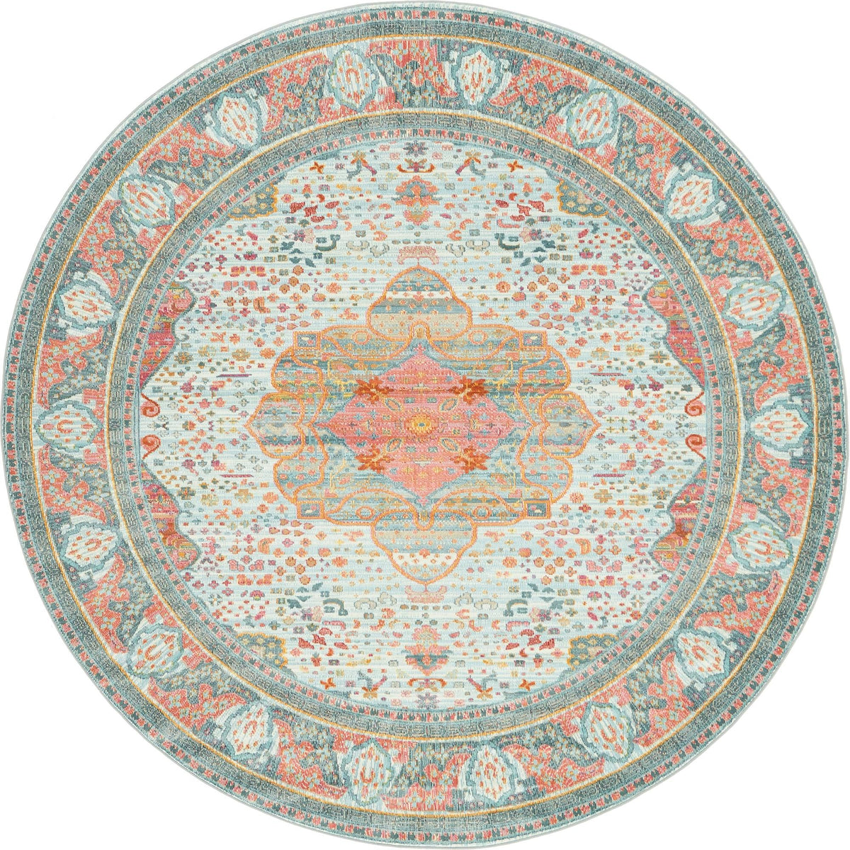 Caribbean Breeze Collection Area Rug -  Floriana Round Light Blue  lifestyle 14