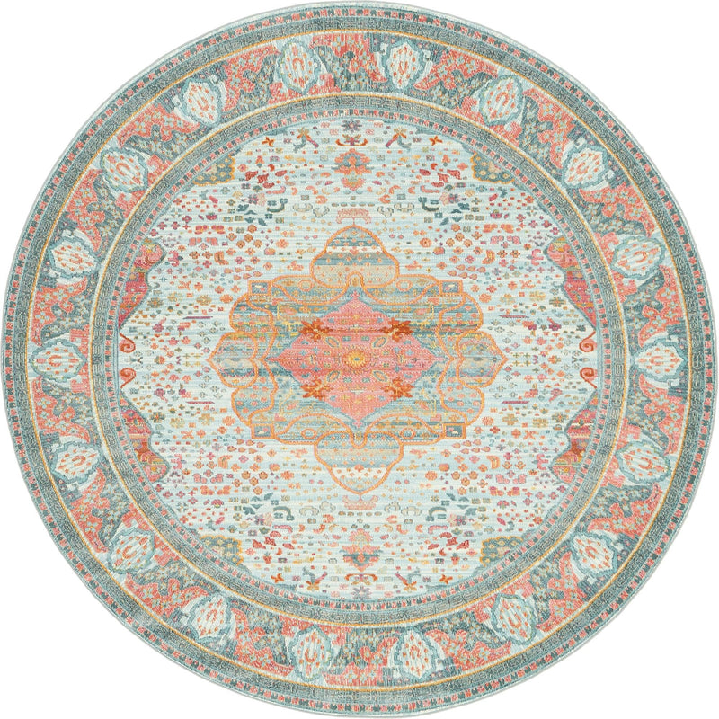 Caribbean Breeze Collection Area Rug -  Floriana Round Light Blue  lifestyle 14