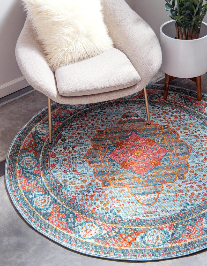 Caribbean Breeze Collection Area Rug -  Floriana Round Light Blue  lifestyle 19