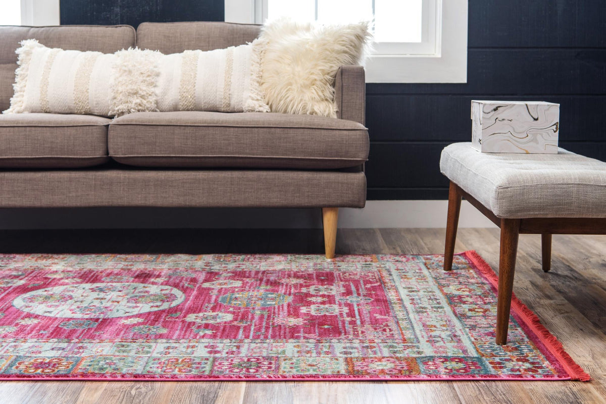 Caribbean Breeze Collection Area Rug -  Hibiscus Rectangle Pink  lifestyle 4