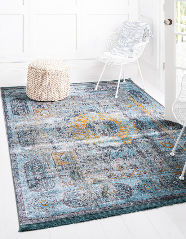 Caribbean Breeze Collection Area Rug -  Iguana Rectangle Blue  lifestyle 2