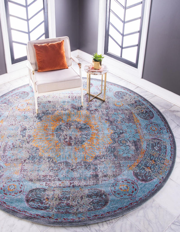 Caribbean Breeze Collection Area Rug -  Iguana Round Blue  lifestyle 13