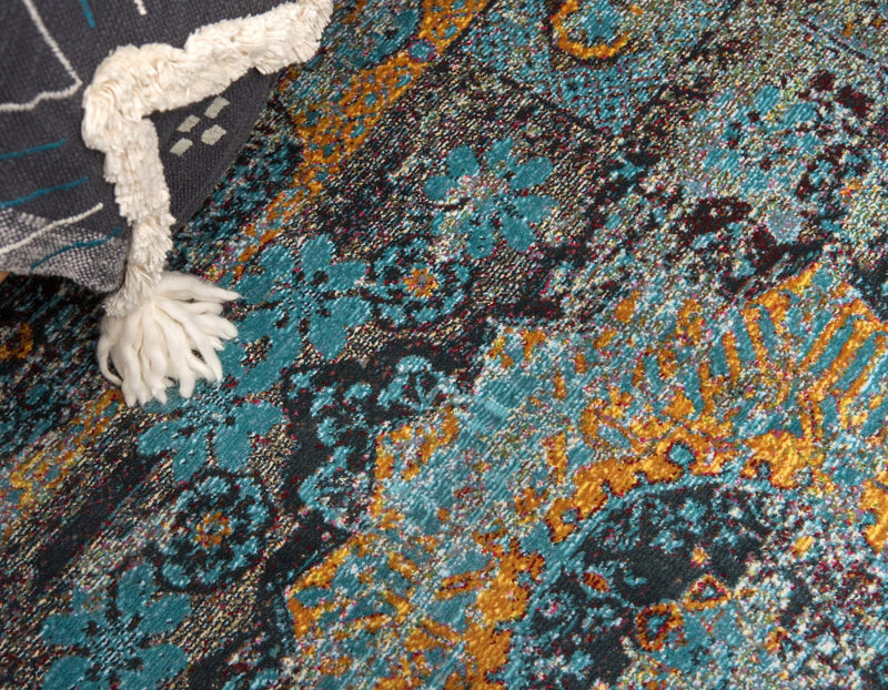 Caribbean Breeze Collection Area Rug -  Iguana Round Blue  lifestyle 18