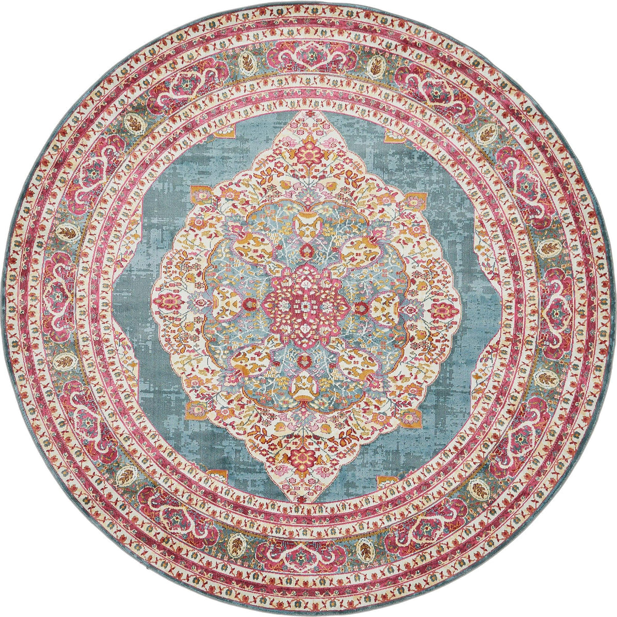 Caribbean Breeze Collection Area Rug -  Windward Round Turquoise  lifestyle 36