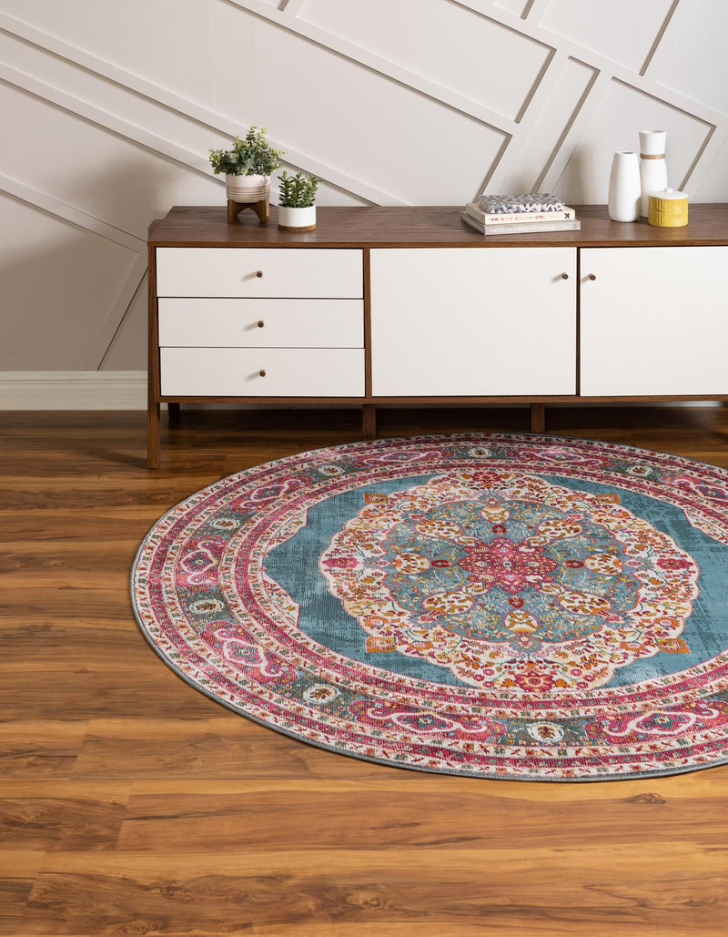 Caribbean Breeze Collection Area Rug -  Windward Round Turquoise  lifestyle 46