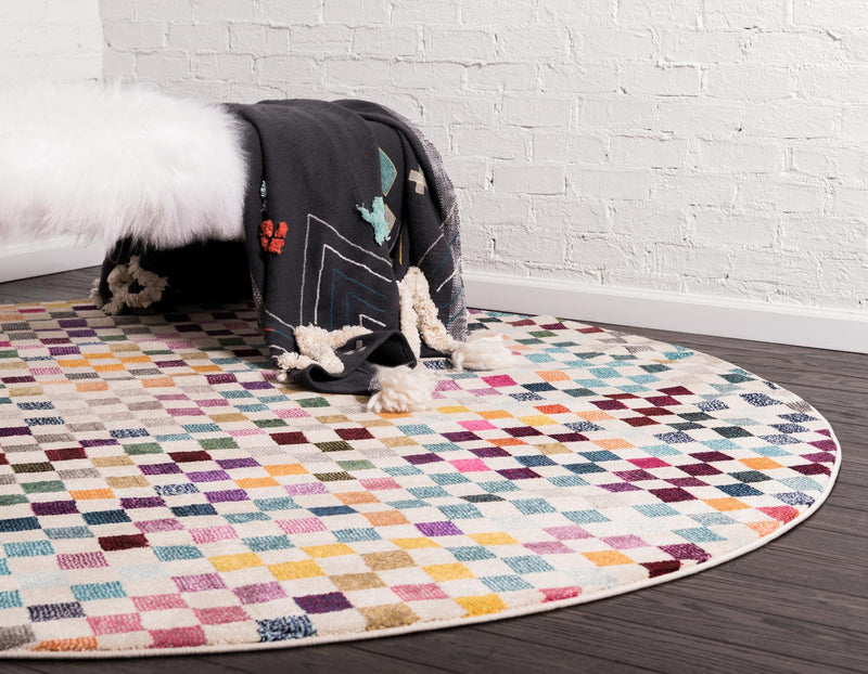 Chromatic Oasis Collection Area Rug -  Flora Round Multi  lifestyle 25