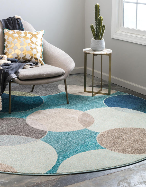 Chromatic Oasis Collection Area Rug -  Zephyr Round Blue  lifestyle 39