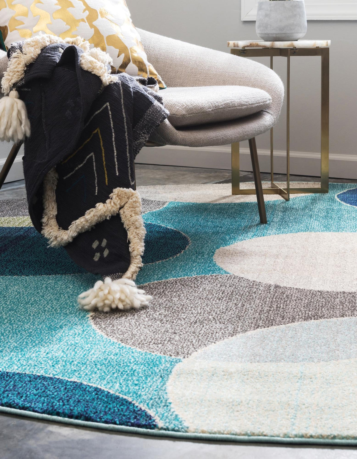 Chromatic Oasis Collection Area Rug -  Zephyr Round Blue  lifestyle 45