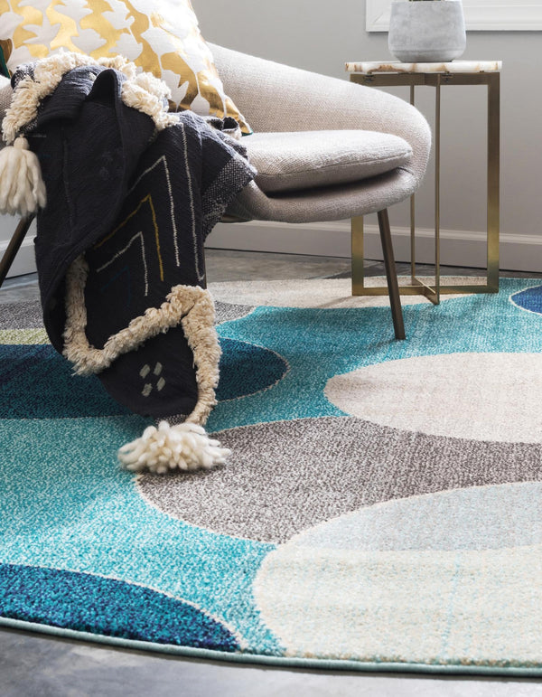 Chromatic Oasis Collection Area Rug -  Zephyr Round Blue  lifestyle 45