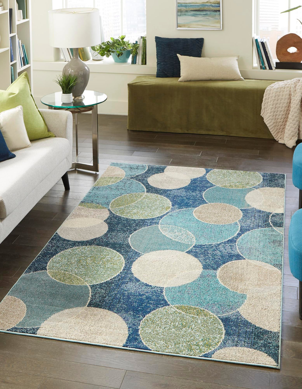 Chromatic Oasis Collection Area Rug -  Zephyr Rectangle Navy Blue  lifestyle 3