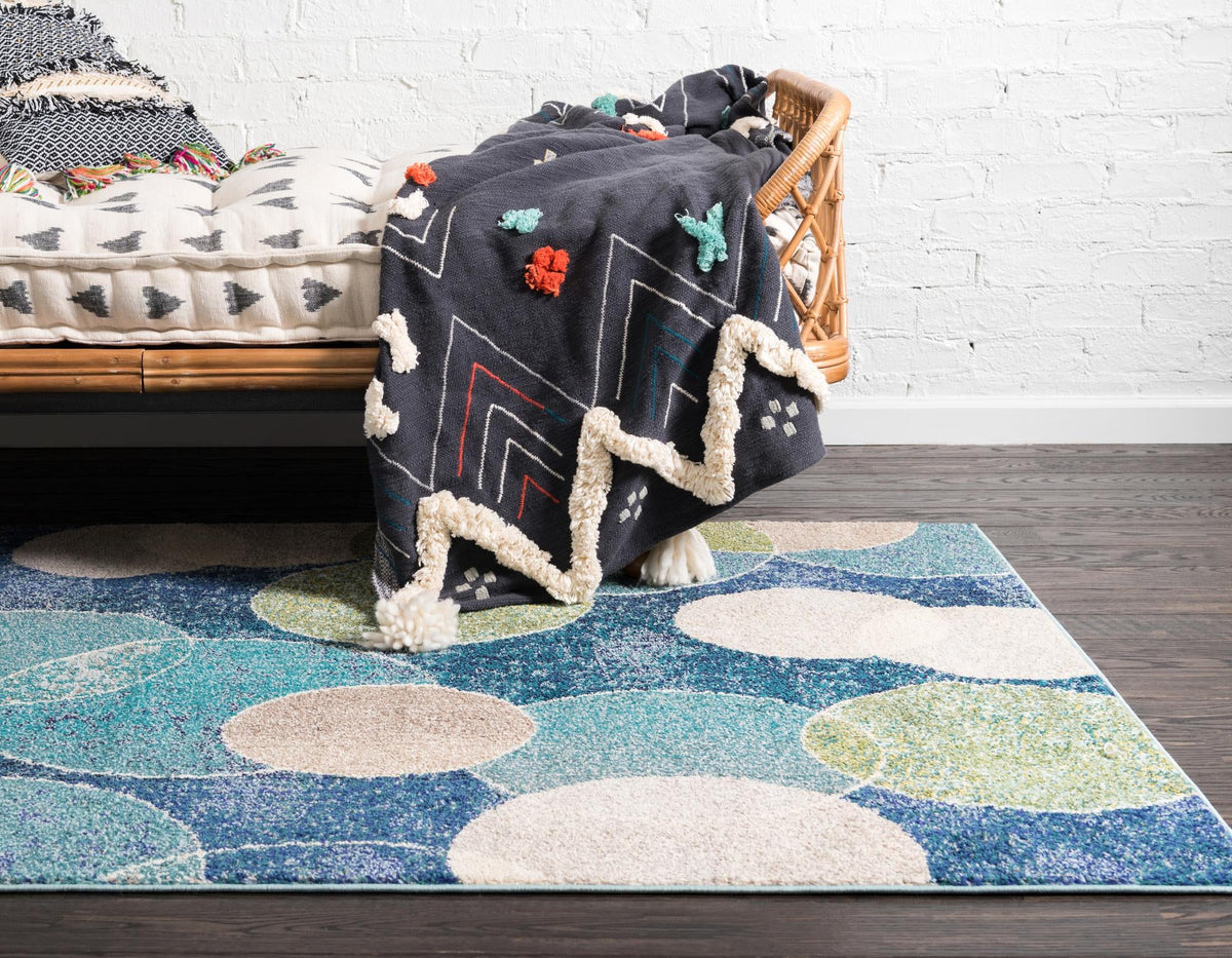 Chromatic Oasis Collection Area Rug -  Zephyr Rectangle Navy Blue  lifestyle 7