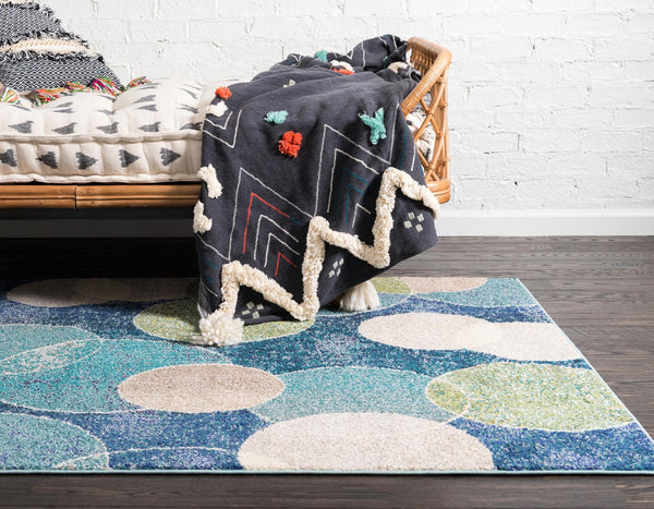 Chromatic Oasis Collection Area Rug -  Zephyr Rectangle Navy Blue  lifestyle 7