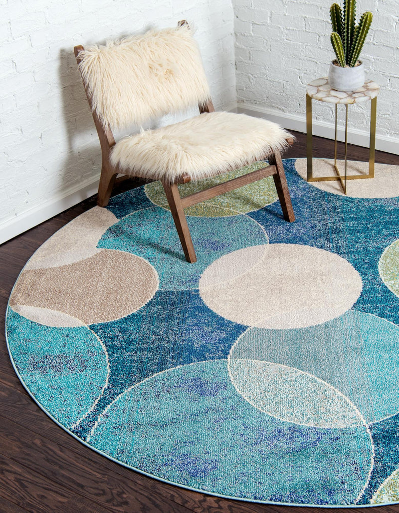 Chromatic Oasis Collection Area Rug -  Zephyr Round Navy Blue  lifestyle 35