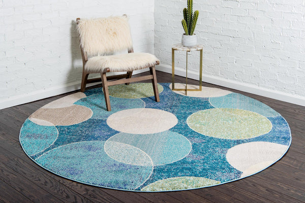 Chromatic Oasis Collection Area Rug -  Zephyr Round Navy Blue  lifestyle 42