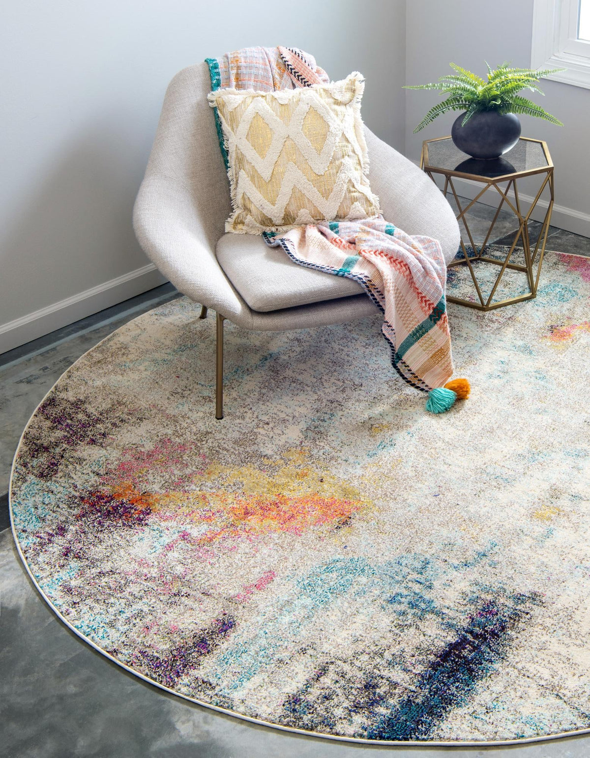 Chromatic Oasis Collection Area Rug -  Azure Round Beige  lifestyle 25