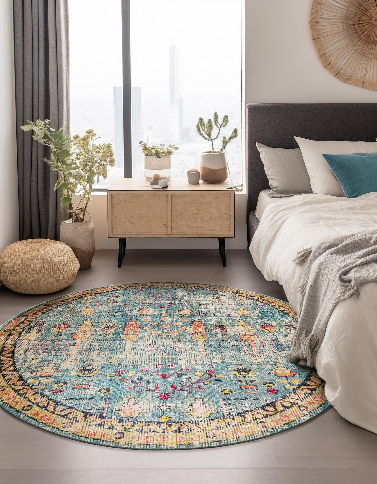 Sierra Collection Area Rug -  Shasta Round Blue  lifestyle 73