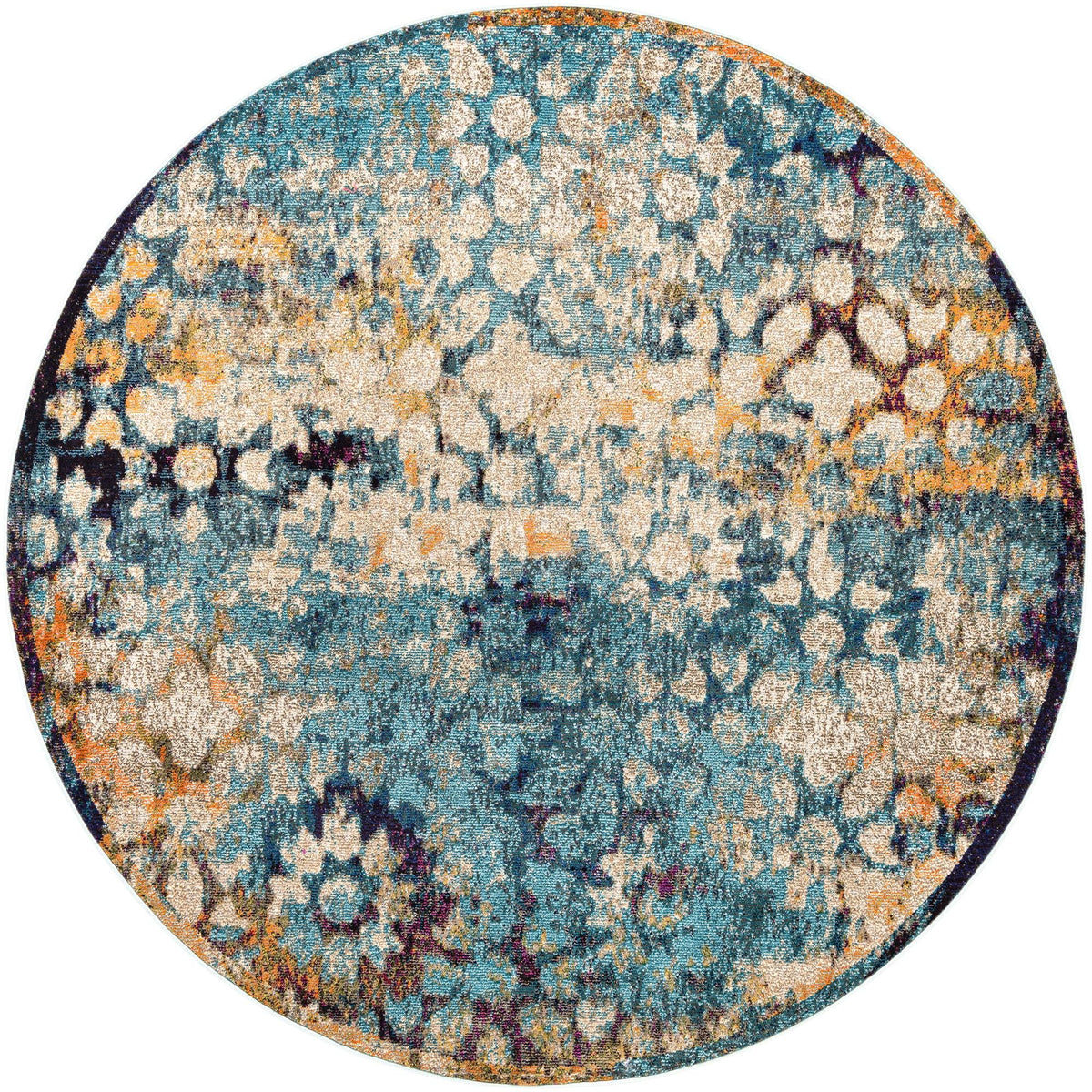 Venetian Tapestry Collection Area Rug - Murano Round Blue  lifestyle 49